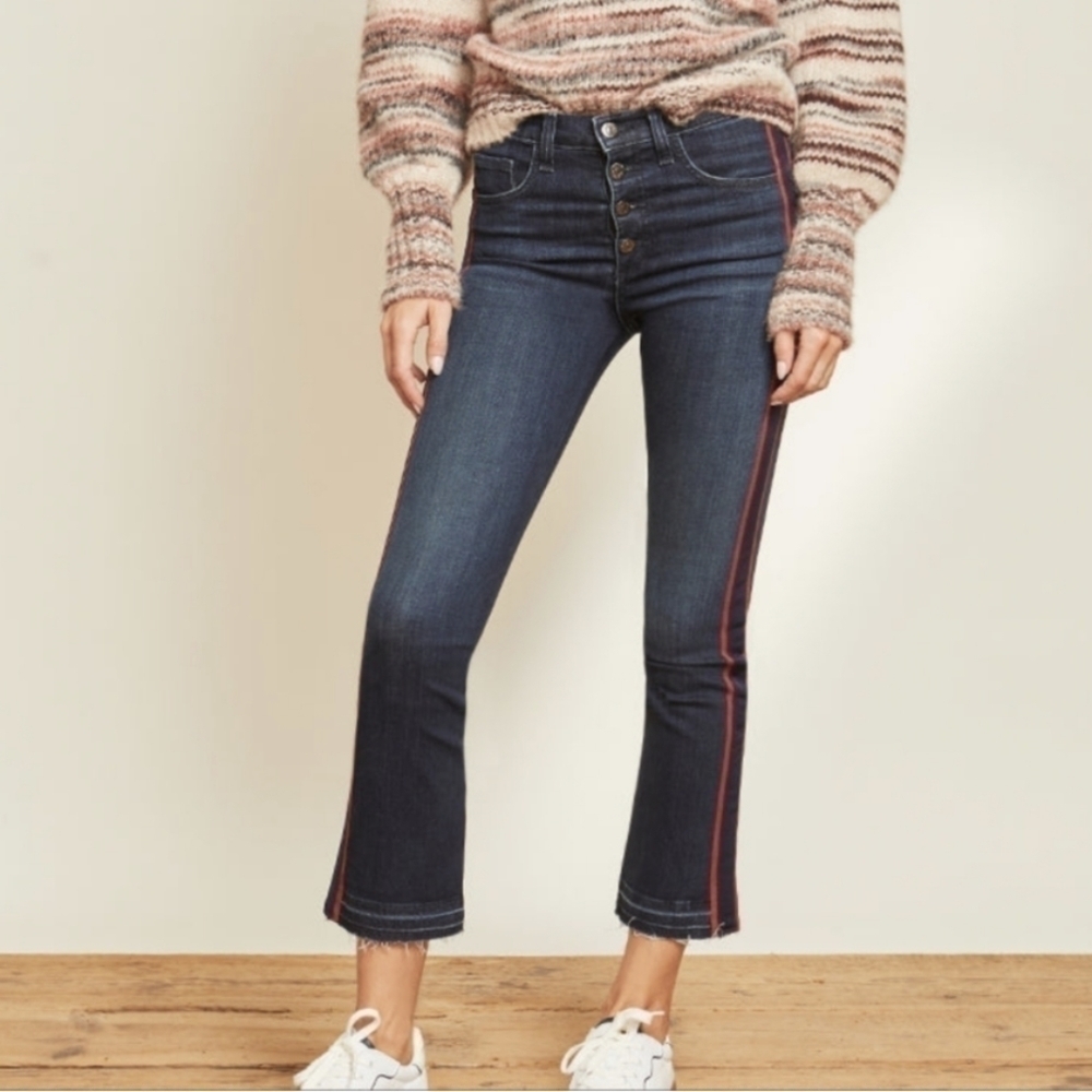 Veronica Beard Dark Blue Cropped Jeans with Red Side Stripe